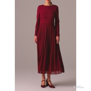 J Crew Burgundy Red Pleated Ballet Dress Long Sleeve Midi Dress Size XXS NWT